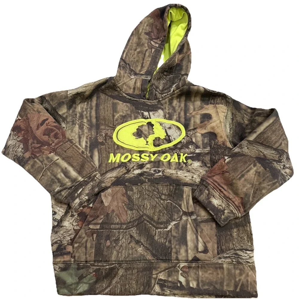 Mossy Oak Camo Hoodie – Youth Medium – Realtree Neon Green Logo